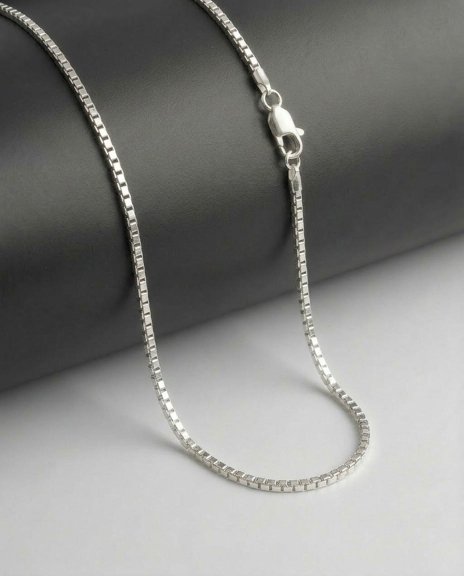 Sterling Silver Box Chain Necklace for Men & Women – 22 Inch Classic Square Link Chain