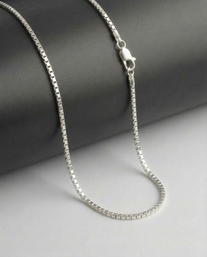 Sterling Silver Box Chain Necklace for Men & Women – 22 Inch Classic Square Link Chain
