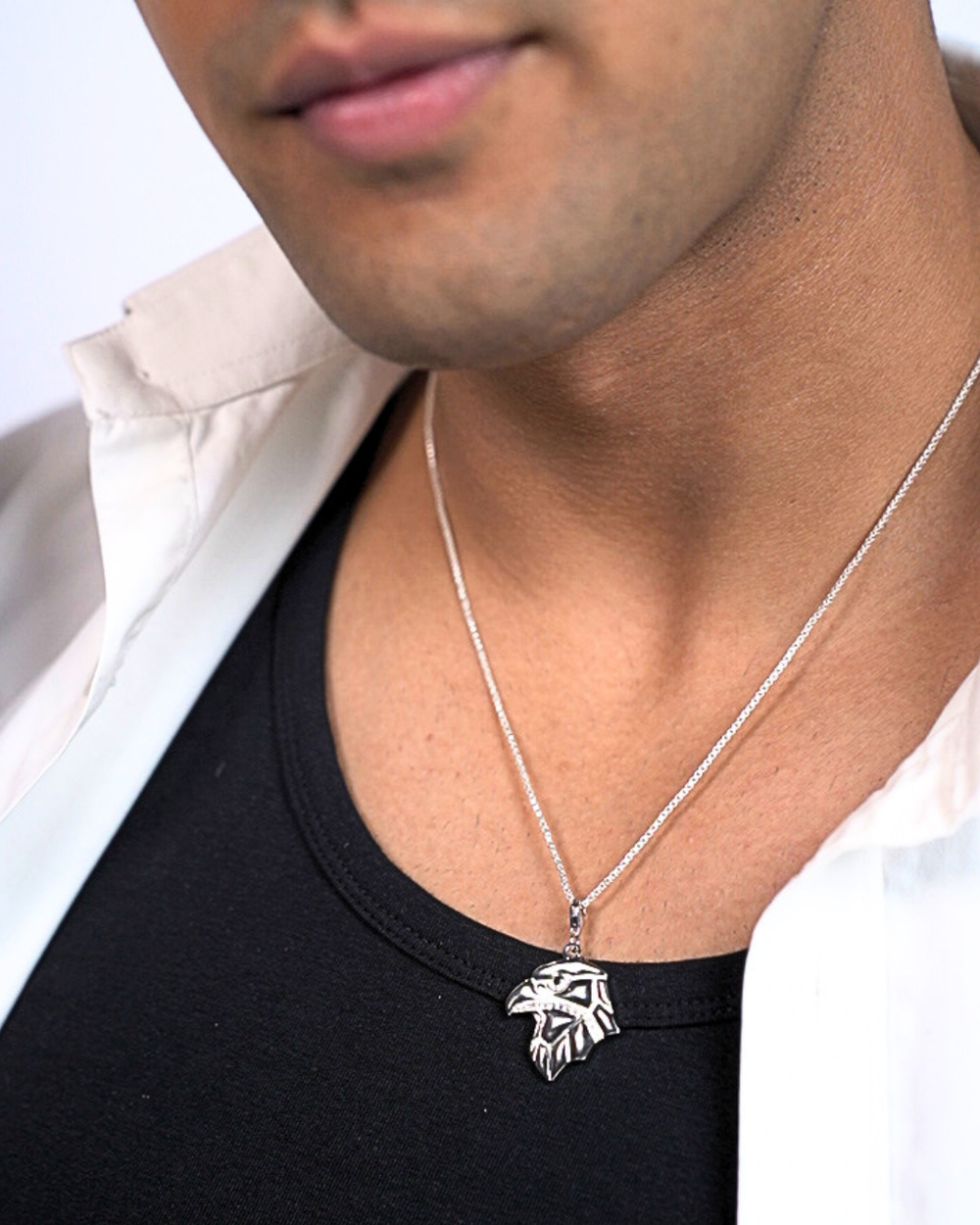 Stealth Falcon Pendant – Geometric Falcon Head CZ Stone Pendant for Men(White Stone)