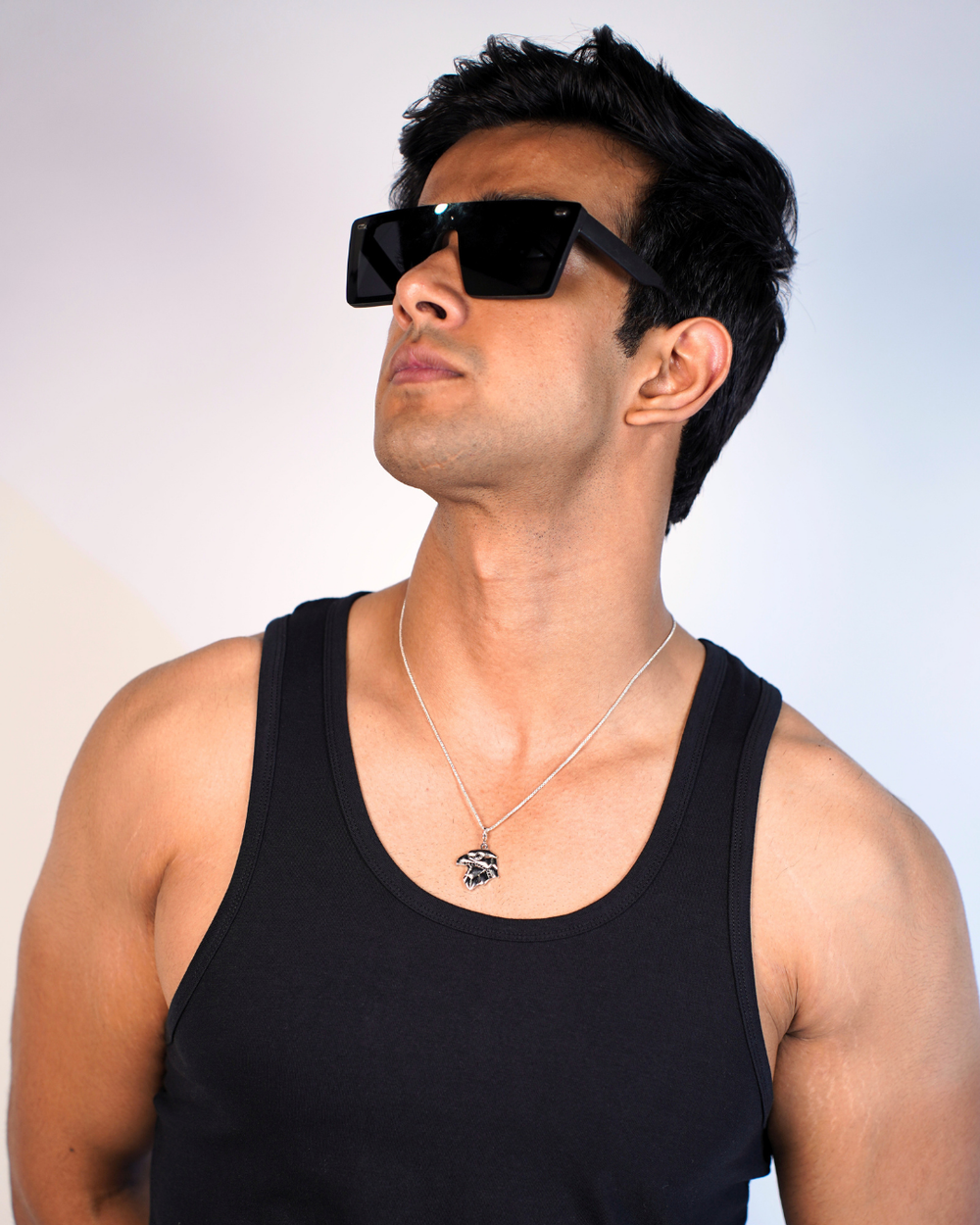 Stealth Falcon Pendant – Geometric Falcon Head CZ Stone Pendant for Men(Black Stone)