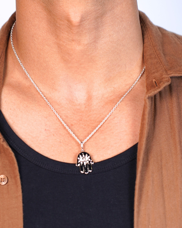 Nova Hamsa Pendant – Evil Eye Protection Pendant with CZ Stones for Men & Women(White stone)