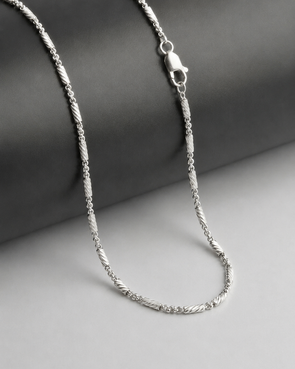 Diamond Cut Bar Chain Sterling Silver Necklace
