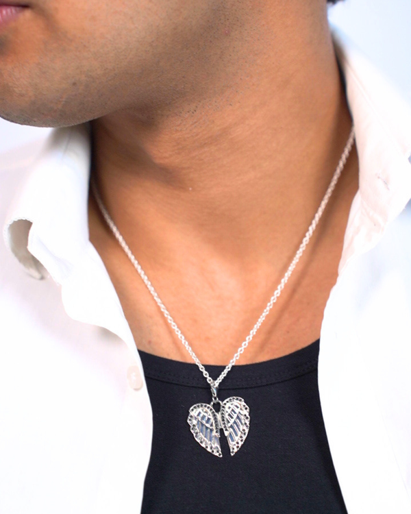 Elysian Wings Pendant – Premium Diamond-Cut Angel Wings Pendant for Men & Women (Black Down)