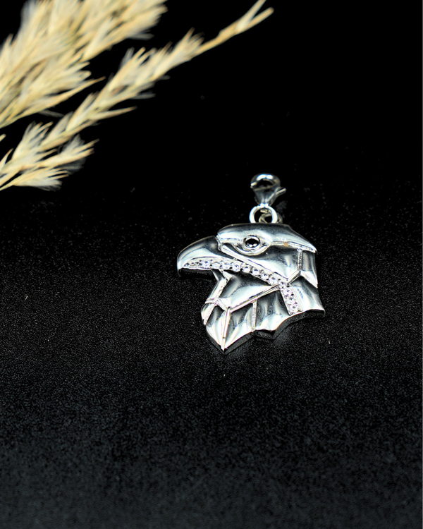 Stealth Falcon Pendant – Geometric Falcon Head CZ Stone Pendant for Men(White Stone)