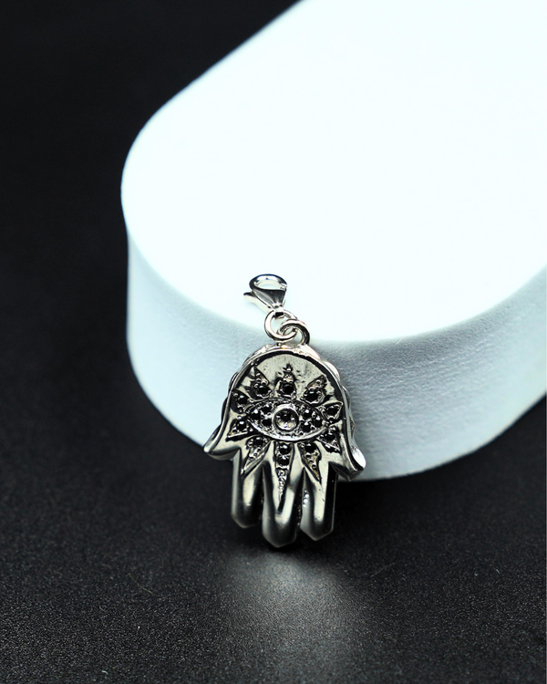 Nova Hamsa Pendant – Evil Eye Protection Pendant with CZ Stones for Men & Women(Black stone)