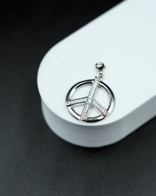 Valor Peace Pendant – 925 Sterling Silver CZ Stone Symbol Pendant for Men & Women (White Stone)
