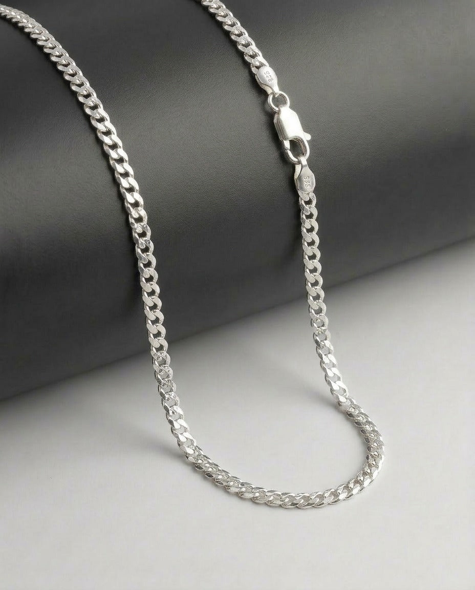 Sterling Silver Curb Chain Necklace – 22 Inch Solid Curb Link Chain