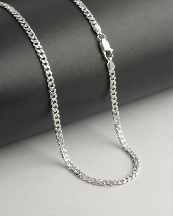 Sterling Silver Curb Chain Necklace – 22 Inch Solid Curb Link Chain