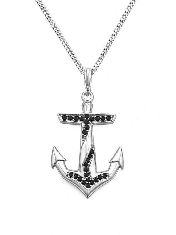 Meridian Anchor Pendant Necklace (Black Stone)