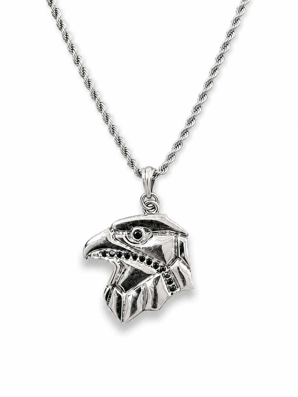 Stealth Falcon Pendant with CZ Stone (Black Stone)