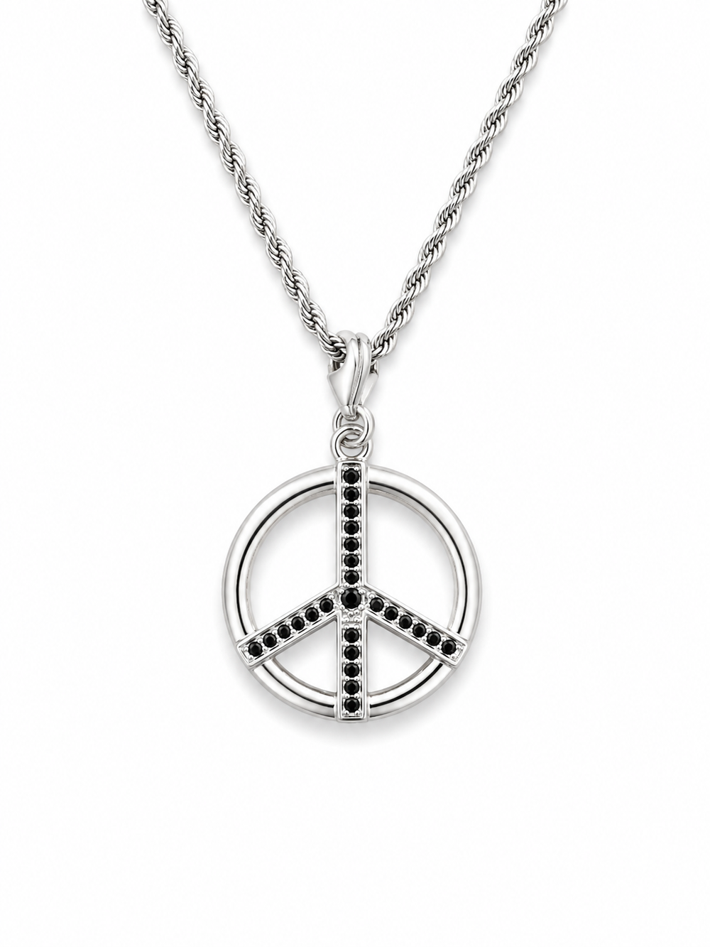 Valor Peace Pendant 925 Sterling Silver CZ Stone (Black Stone)