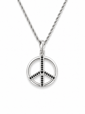 Valor Peace Pendant 925 Sterling Silver CZ Stone (Black Stone)
