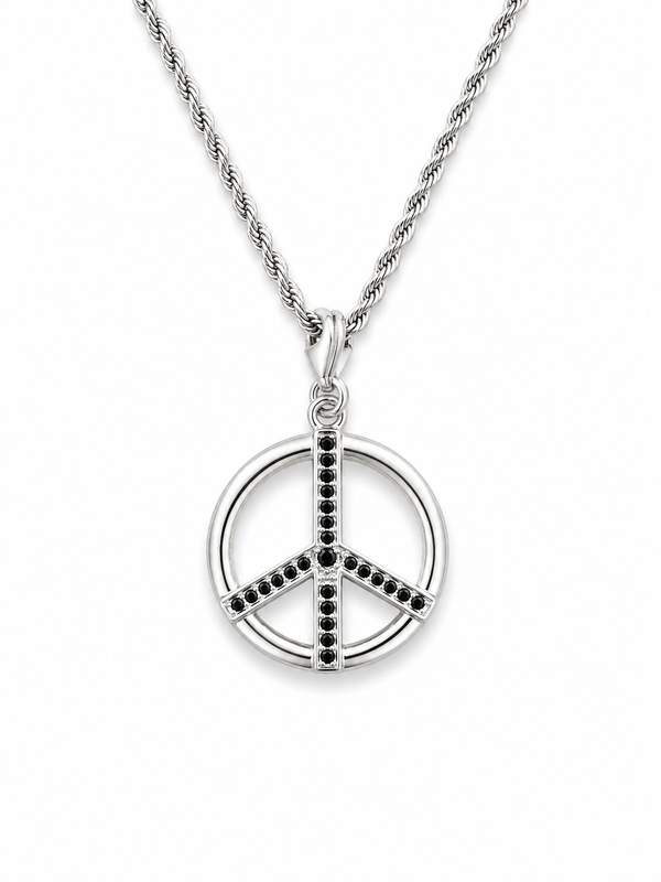 Valor Peace Pendant 925 Sterling Silver CZ Stone (Black Stone)