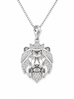 Monarch Lion Pendant with CZ Stone Pendant (White Stone)