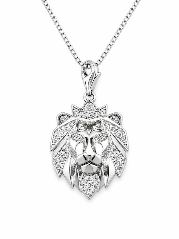 Monarch Lion Pendant with CZ Stone Pendant (White Stone)