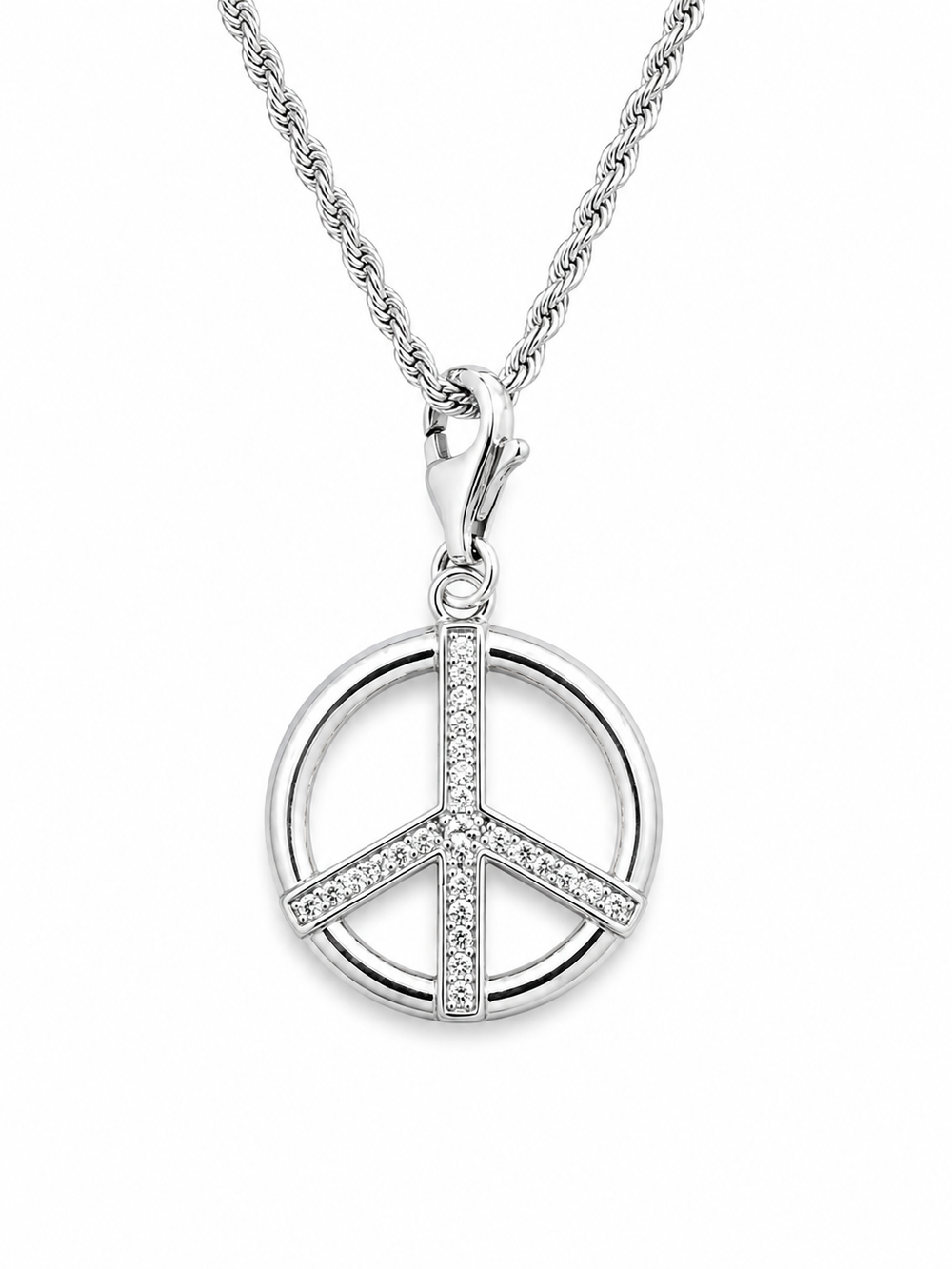 Valor Peace Pendant 925 Sterling Silver with CZ Stone (White Stone)