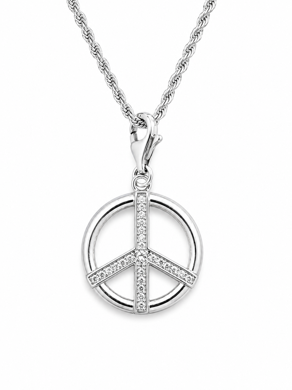 Valor Peace Pendant 925 Sterling Silver with CZ Stone (White Stone)
