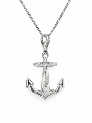 Meridian Anchor Pendant Necklace (White Stone)