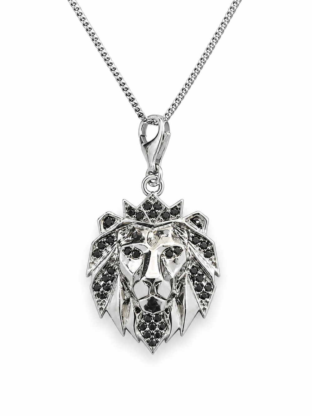 Monarch Crowned Lion Head CZ Stone Pendant (Black Stone)
