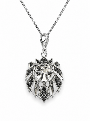 Monarch Crowned Lion Head CZ Stone Pendant (Black Stone)