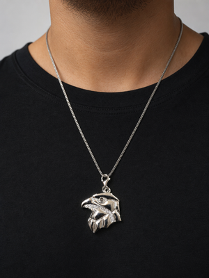 Stealth Falcon Pendant – Geometric Falcon Head CZ Stone Pendant for Men(White Stone)