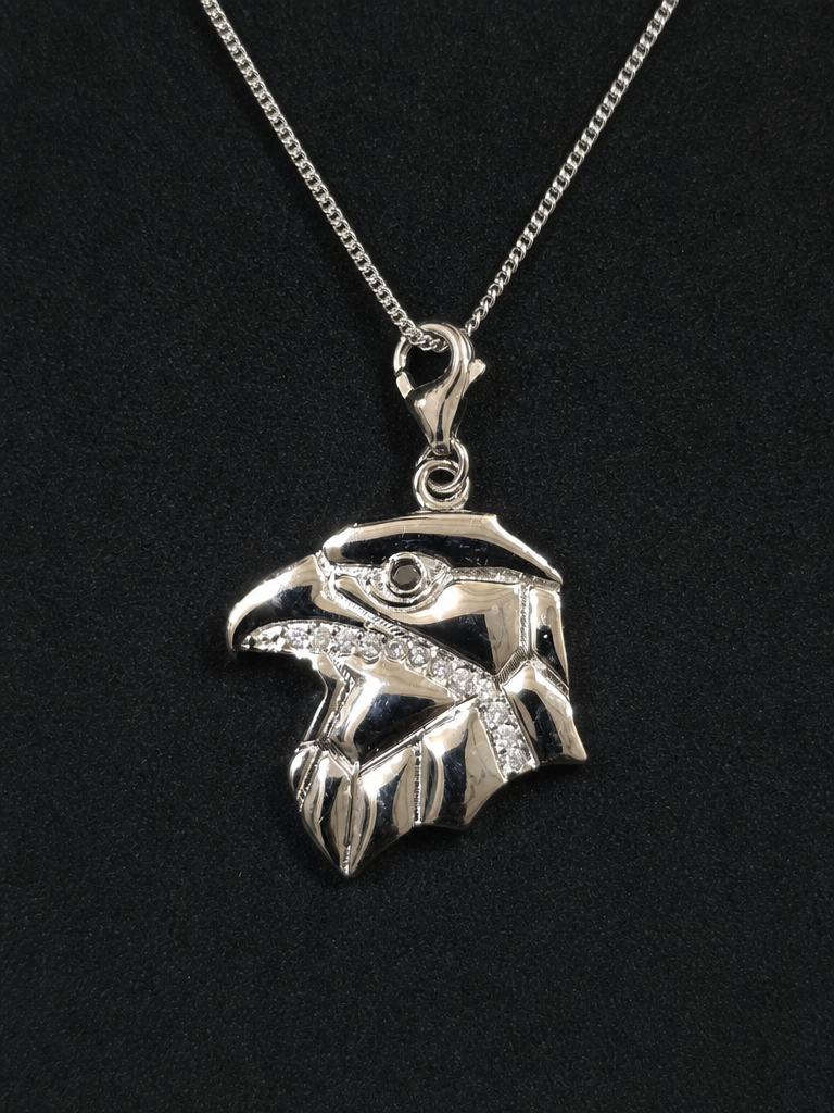 Stealth Falcon Pendant – Geometric Falcon Head CZ Stone Pendant for Men(White Stone)