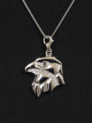 Stealth Falcon Pendant – Geometric Falcon Head CZ Stone Pendant for Men(White Stone)