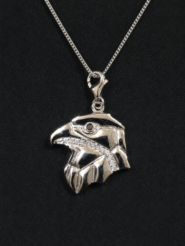 Stealth Falcon Pendant – Geometric Falcon Head CZ Stone Pendant for Men(White Stone)