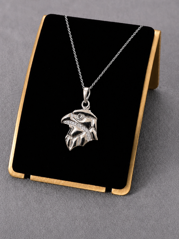 Stealth Falcon Pendant – Geometric Falcon Head CZ Stone Pendant for Men(White Stone)