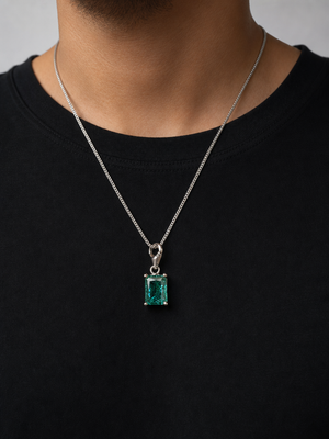 Linear Emerald Pendant – Radiant Green Rectangle Stone Pendant for Men & Women