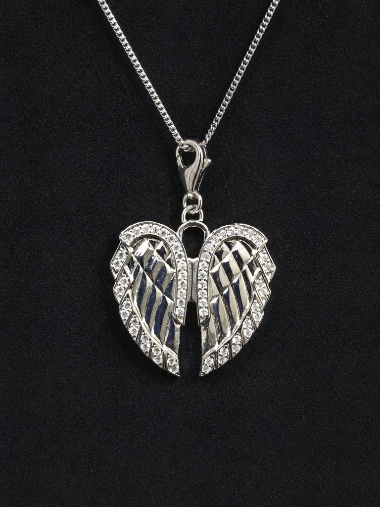Elysian Wings Pendant – Premium Diamond-Cut Angel Wings Pendant for Men & Women (White Down)