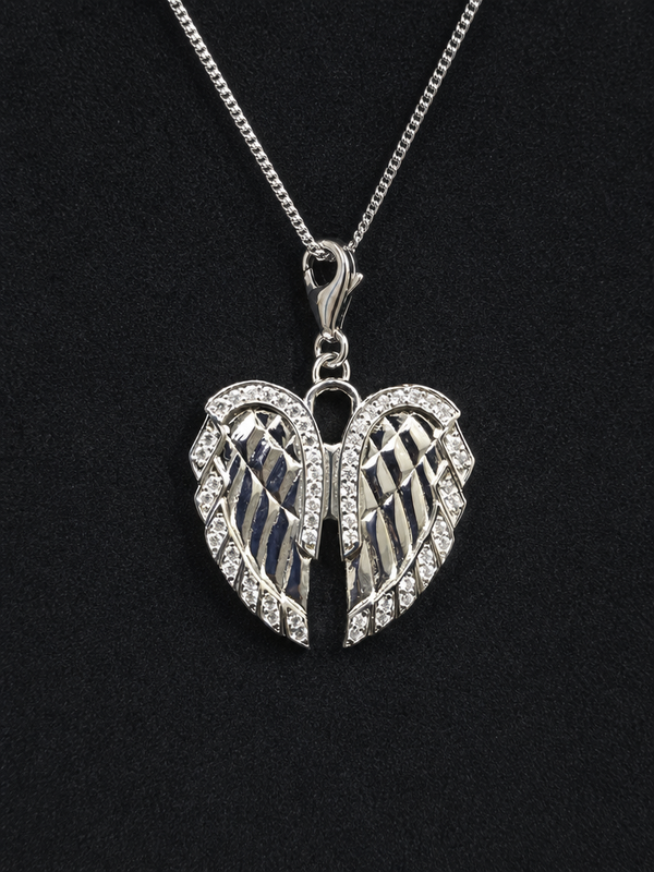 Elysian Wings Pendant – Premium Diamond-Cut Angel Wings Pendant for Men & Women (White Down)