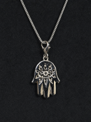 Nova Hamsa Pendant – Evil Eye Protection Pendant with CZ Stones for Men & Women(Black stone)