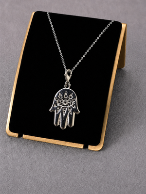 Nova Hamsa Pendant – Evil Eye Protection Pendant with CZ Stones for Men & Women(Black stone)