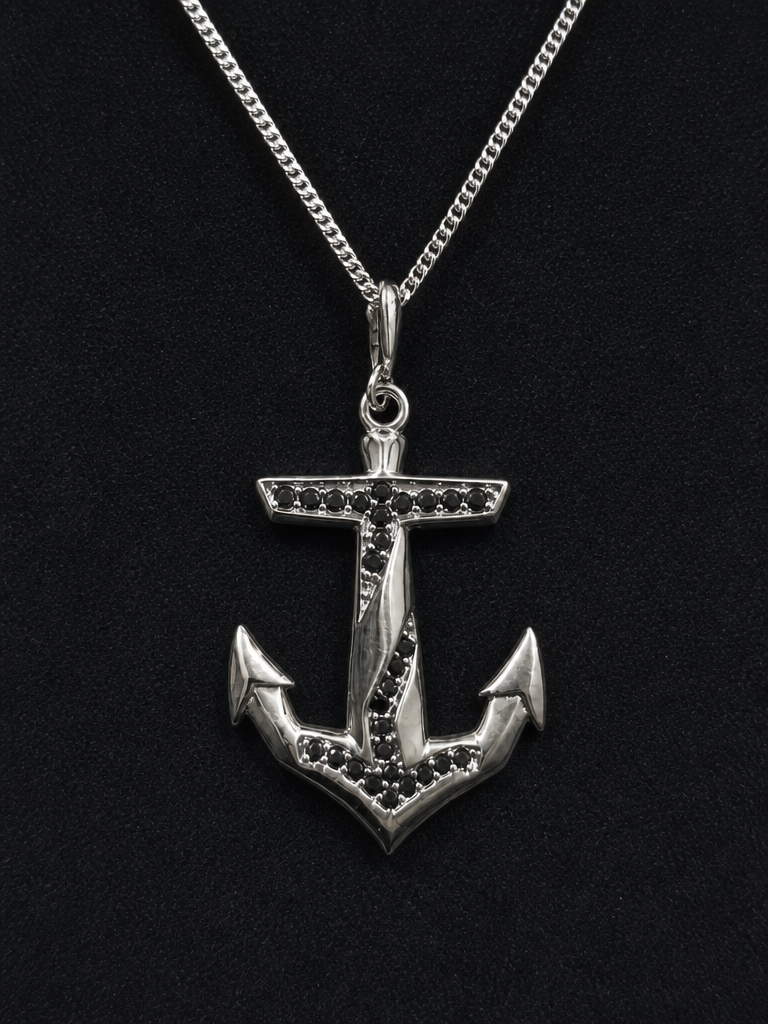 Meridian Anchor Pendant Necklace (Black Stone)