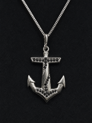 Meridian Anchor Pendant Necklace (Black Stone)