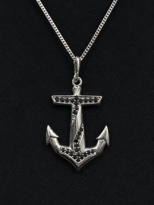Meridian Anchor Pendant Necklace (Black Stone)