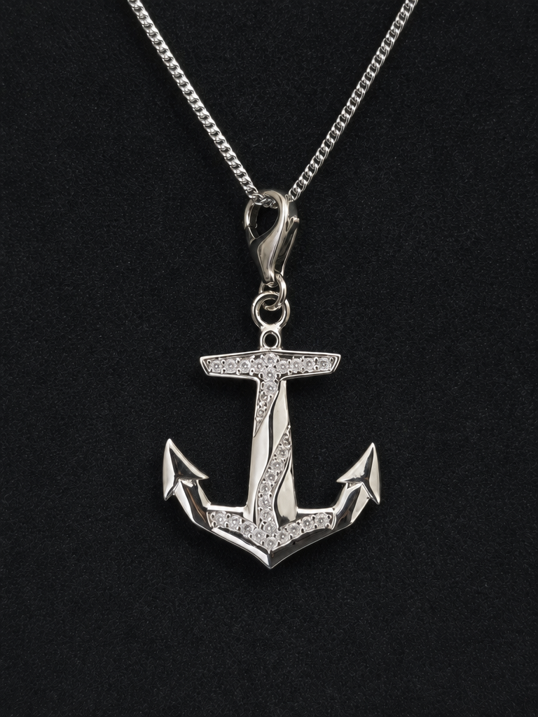Meridian Anchor Pendant Necklace (White Stone)
