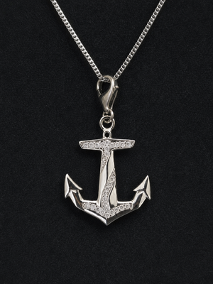 Meridian Anchor Pendant Necklace (White Stone)