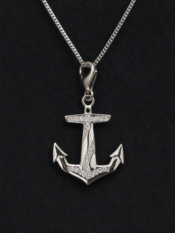 Meridian Anchor Pendant Necklace (White Stone)
