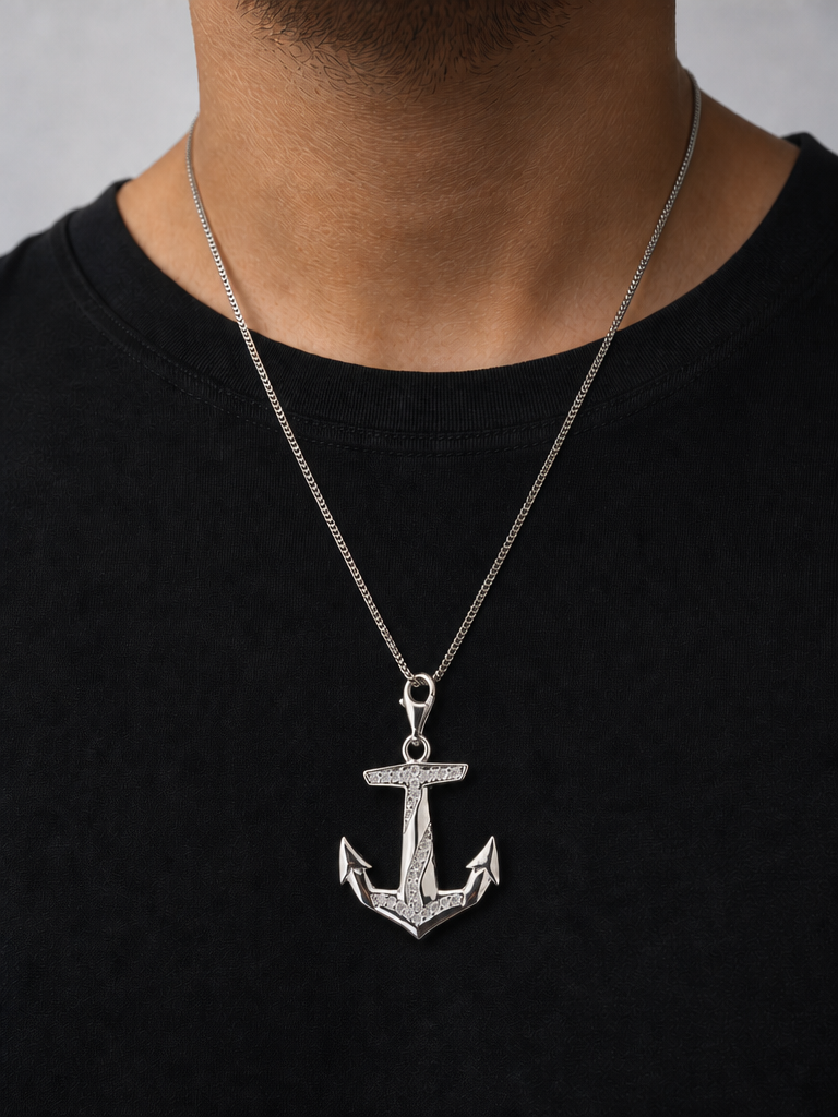 Meridian Anchor Pendant Necklace (White Stone)