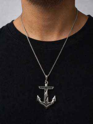 Meridian Anchor Pendant Necklace (Black Stone)