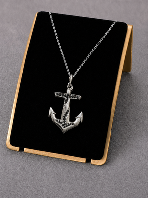 Meridian Anchor Pendant Necklace (Black Stone)