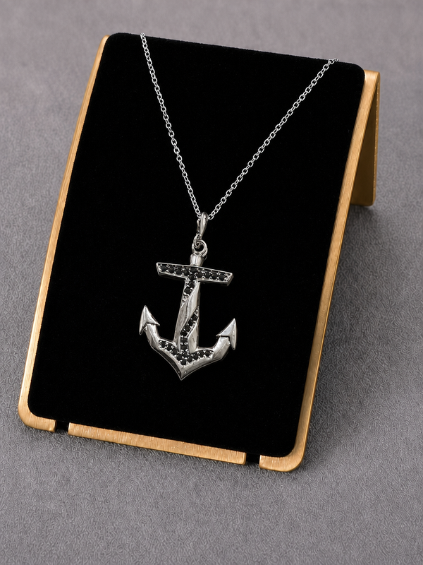 Meridian Anchor Pendant Necklace (Black Stone)