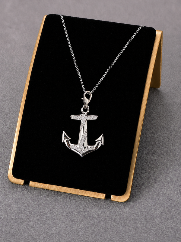 Meridian Anchor Pendant Necklace (White Stone)