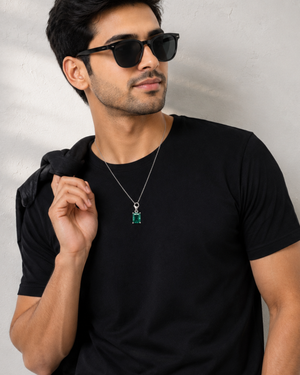 Linear Emerald Pendant – Radiant Green Rectangle Stone Pendant for Men & Women