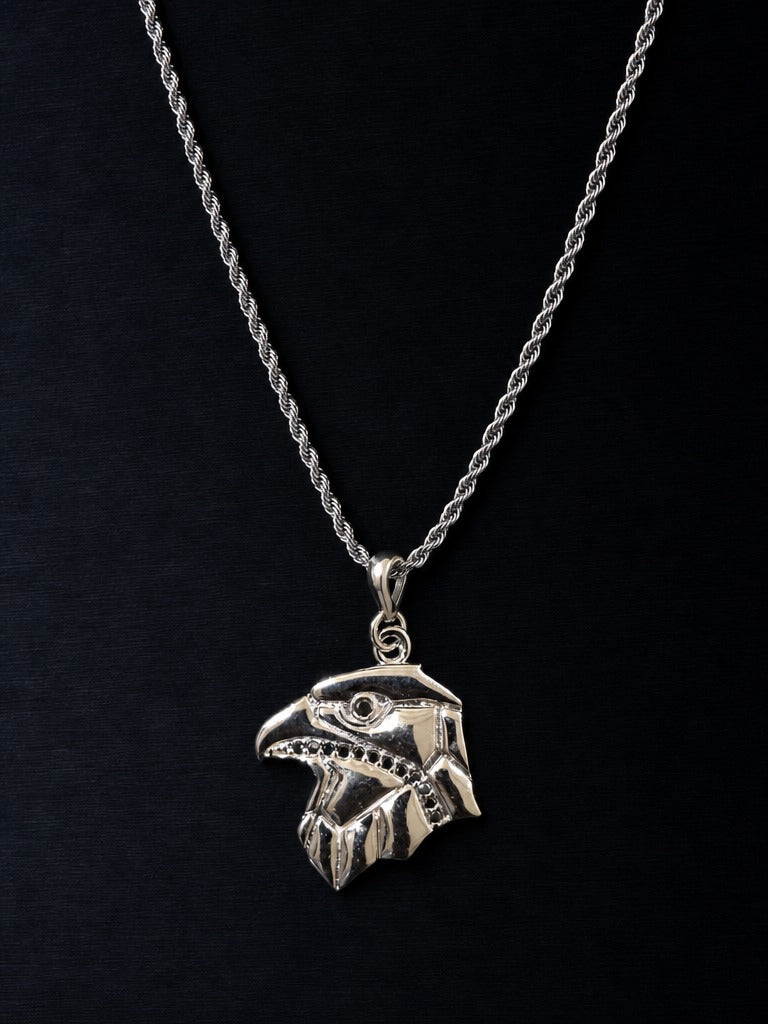 Stealth Falcon Pendant – Geometric Falcon Head CZ Stone Pendant for Men(Black Stone)