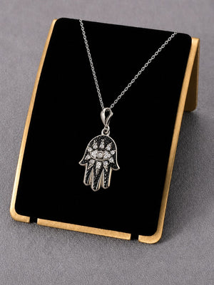 Nova Hamsa Pendant – Evil Eye Protection Pendant with CZ Stones for Men & Women(White stone)