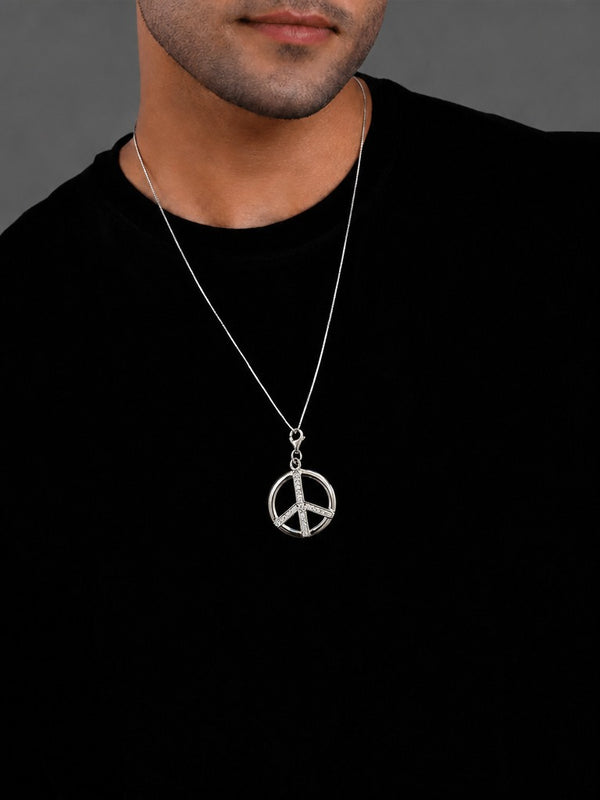 Valor Peace Pendant – 925 Sterling Silver CZ Stone Symbol Pendant for Men & Women (White Stone)