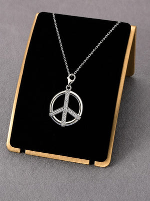 Valor Peace Pendant – 925 Sterling Silver CZ Stone Symbol Pendant for Men & Women (White Stone)